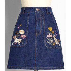 Modcloth Embroidered Denim Mini Skirt